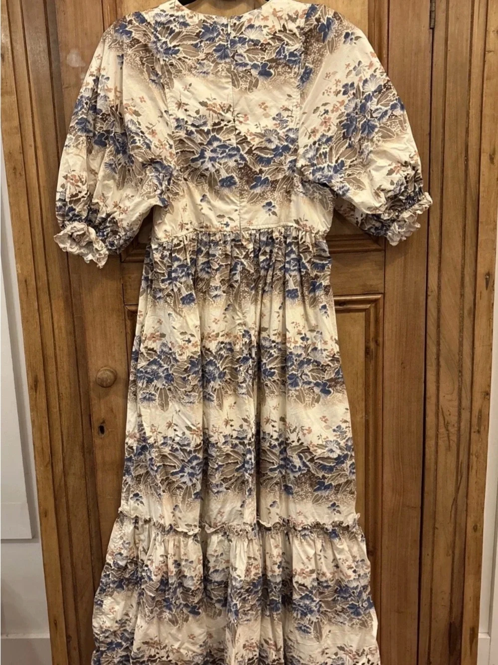 Hunter Bell Palmer Misty Morning Maxi Dress Puff Sleeve Pockets Cottage XS